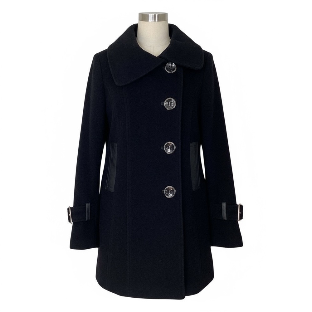 Mackage Wool Cashmere Black Leather Trim Peacoat Winter Jacket Size S